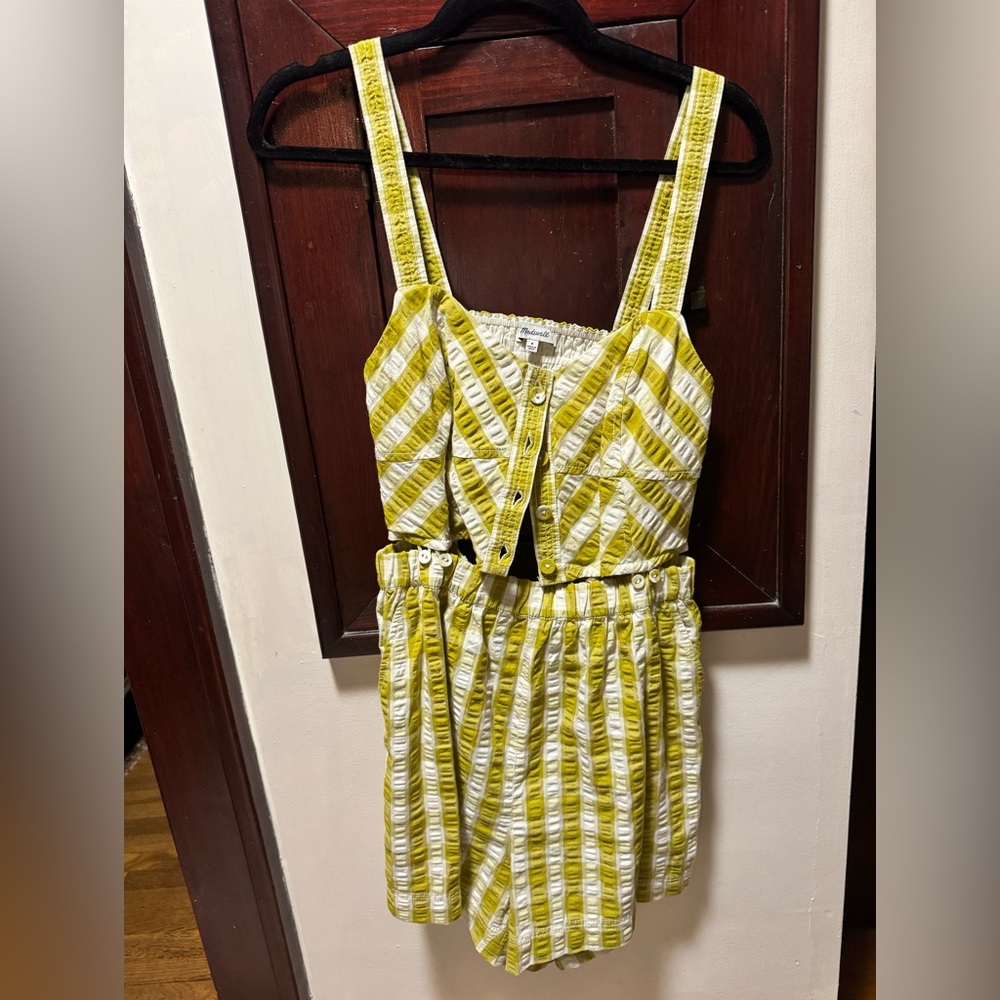Madewell Women's Seersucker Button-Front Crop Top and Shorts Set Size 8